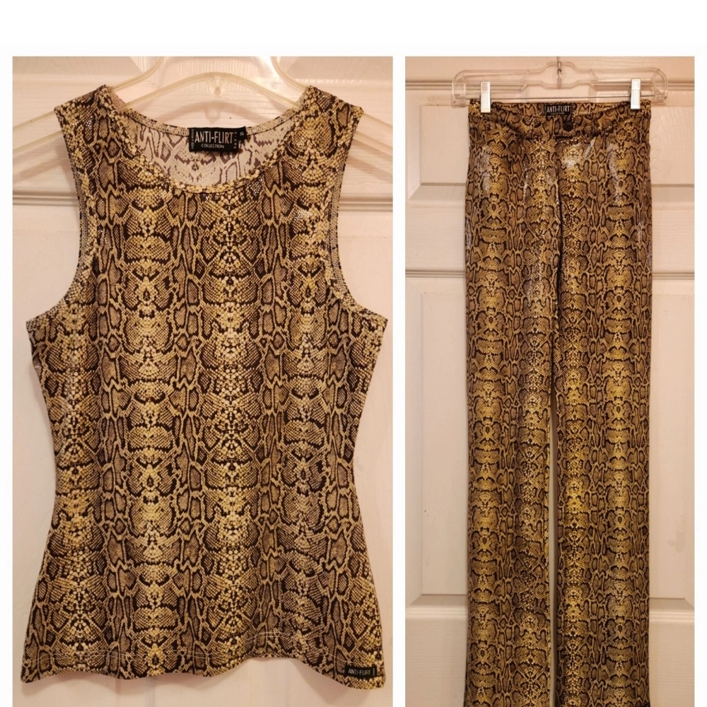 Y2K ANTI FLIRT Snakeskin Wetlook Top & Pants Set